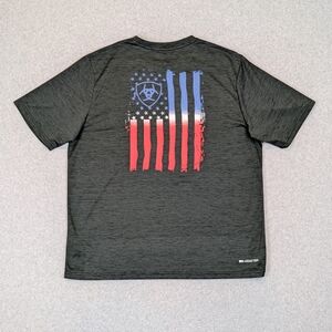 Ariat Tek Charger Performance Tee Men's XL Gray Vertical Flag Patriotic T-Shirt